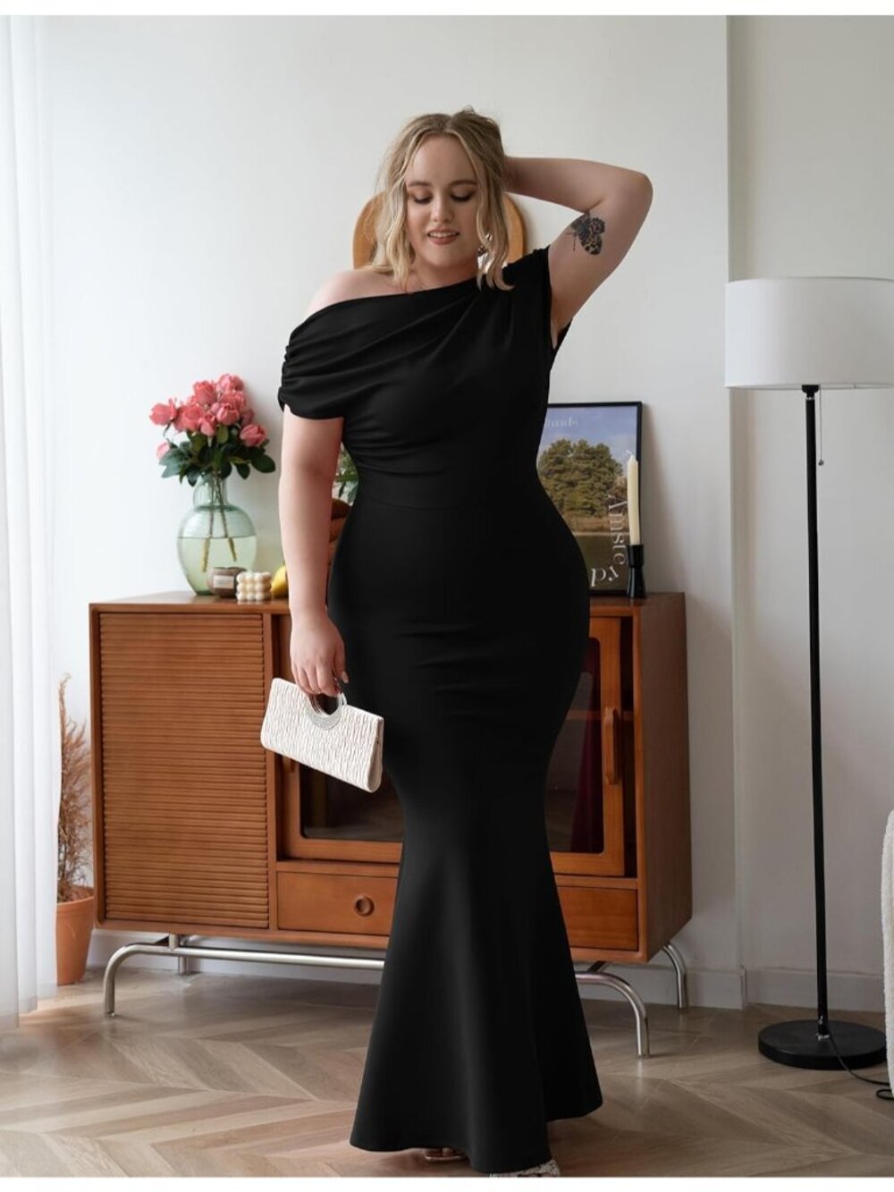 Women's Black Elegant Sleeveless Off Shoulder Bodycon Long Formal Maxi Dress - Picture 4 of 7